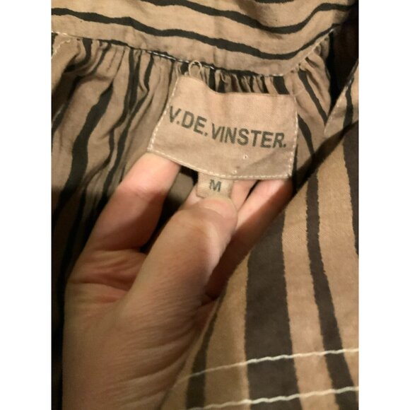V DE VINSTER Brown Striped Shiva Shift Dress W/ Raw Hems, Size Medium - Picture 8 of 8